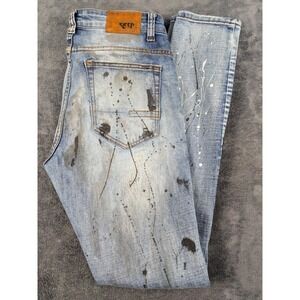 KLEEP Distressed Paint Splatter Denim Jeans Blue Men's Sz 32x33